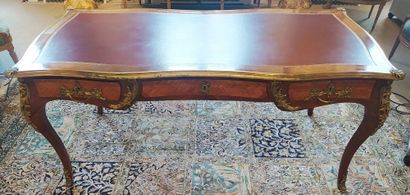 null SOUBRIER HOUSE Flat desk in veneer and marquetry on all sides, opening in a...