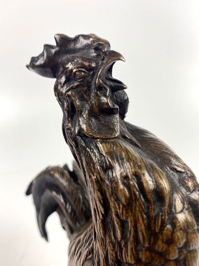 null Alfred BARYE (1839 - 1882) The cockerel Bronze with brown patina signed on the...