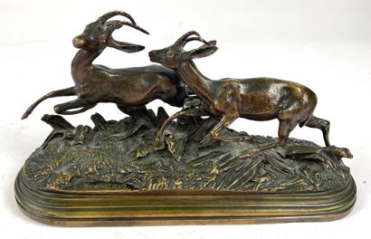 null Isidore BONHEUR (1827-1901) After a group of deer Bronze signed on the terrace...