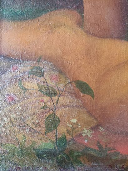 null Adrien WEBER (XXth century) Femme alanguie à la grenouille Oil on canvas signed...