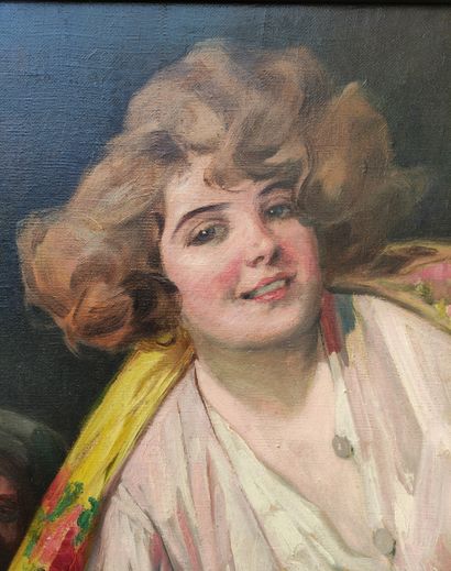 null Richard GEIGER (1870-1945) Dame au châle Huile sur toile signée en bas à gauche...
