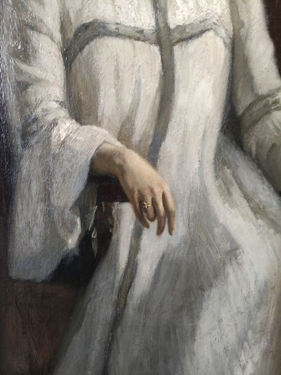 null Paul René SCHUTZENBERGER (1860-1916) Portrait of a woman in a white dress Oil...