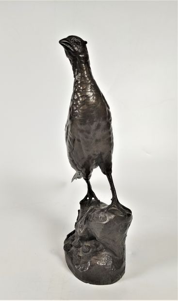 null Léon BUREAU (1866-1906) Pheasant Bronze with double brown patina Signed on the...