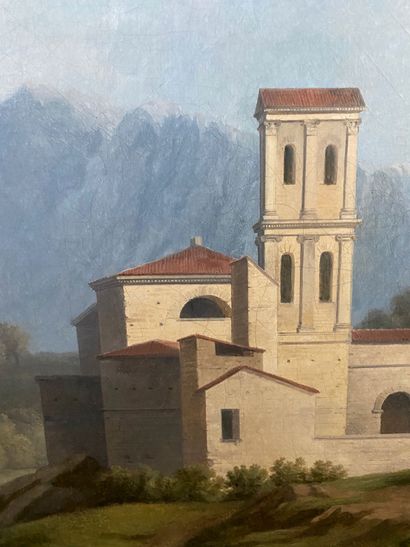 null Jean-Baptiste LALLEMAND (1717-1803) (attribué à) Monastère dans un paysage alpin...