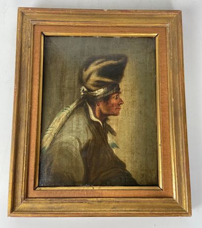 null FRENCH SCHOOL, 19th century Profile of a man Oil on panel 30 x 23 cm