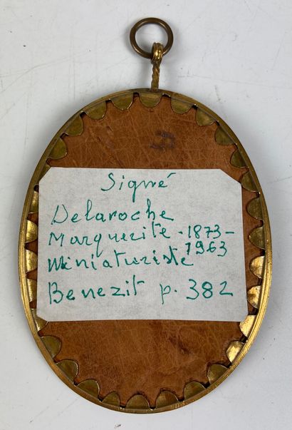 null Marguerite DELAROCHE (1873-1963) Napoléon Miniature ovale sur ivoire 8.2 x 6.4...