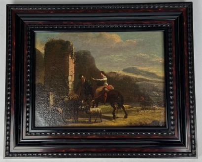 null In the taste of Jan ASSELYN Couple of shepherds near a ruin Canvas Bearing a...