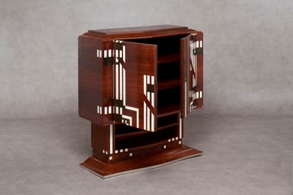 null ART DECO STYLE Cabinet in rosewood veneer with geometric decoration in ebony...