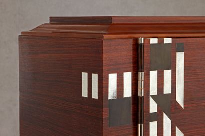 null ART DECO STYLE Cabinet in rosewood veneer with geometric decoration in ebony...