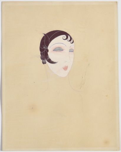 null ROMAIN DE TIRTOFF dit ERTÉ (1892 – 1990) "Tête de mannequin" Gouache sur carton...