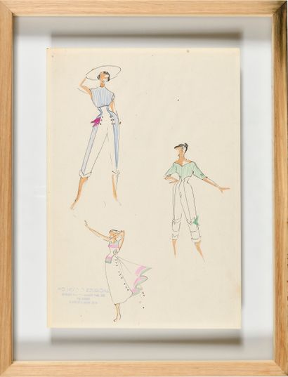 null JACQUES FATH (1912-1954) Lot of three studies of figures Pen, graphite and gouache...