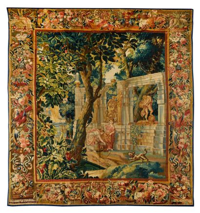null PANEL OF FINE BRUSSELS FABRIC Late 17th - Early 18th century Silk and wool From...