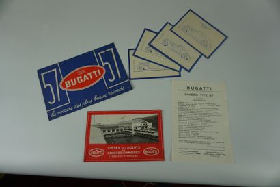 Lot de dépliants et enveloppe Bugatti de 1937