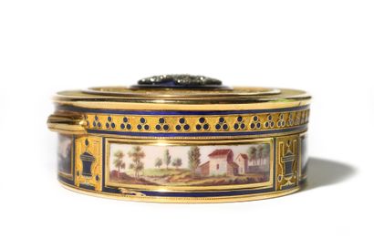  MARIE-LOUISE. Superb oval gold and enamel sugarplum box. The lid is chiseled with...
