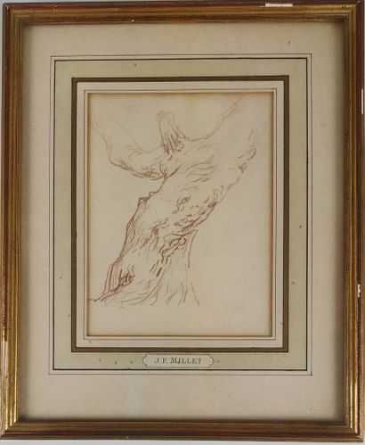 null Jean François MILLET (1814-1875) Tronc d'arbre Sanguine Porte le cachet de l'atelier...
