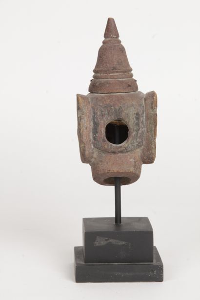 null Burma, early-mid 20th century Small wooden head of a worshipper or dancer, the...