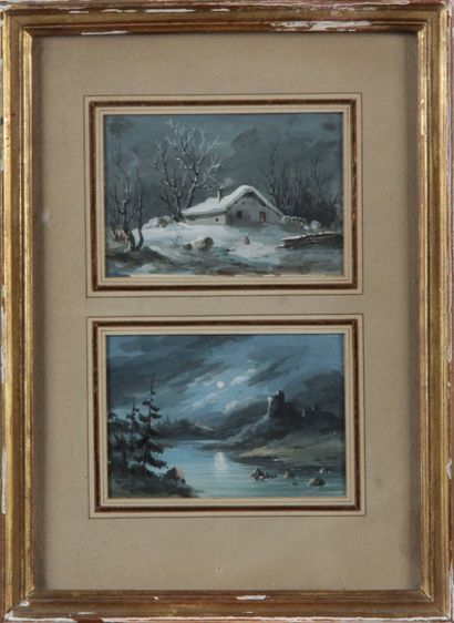 Two small gouaches on paper, mounted on the...