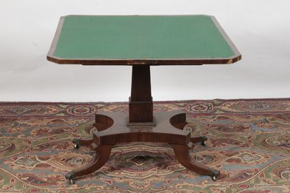 null SMALL ENGLISH GAME TABLE with mahogany veneer wallet top circa 1830, swivel...