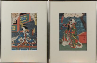  Paire de portraits d’acteurs , estampes , Japon  : - Utagawa Kunikazu (actif 1849...