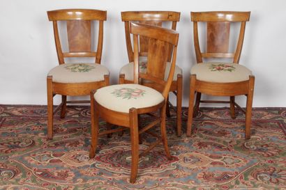 SET OF FOUR CHAIRS, cherry wood banded back....