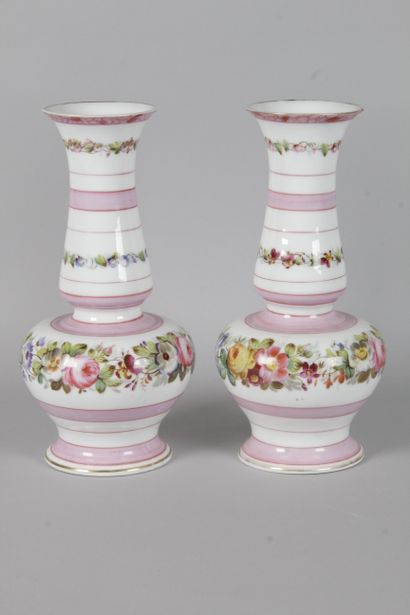 Pair of vases with tapered bellies and slightly...