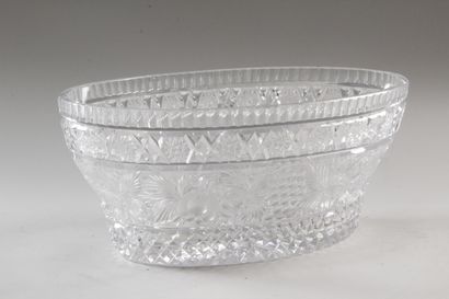 null A large oval crystal bowl cut in diamond points and decorated with various fruits...