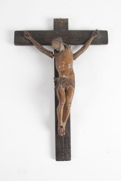null Lot: - A large carved wooden Christ, H. 67cm, accidents to the fingers of the...