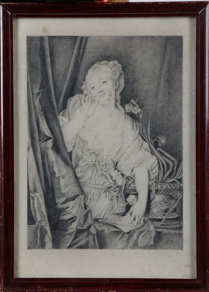 null J. DAILLY, French school of the XIX or XX century. "Young girl with curtains"...