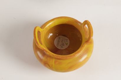 null Brûle-parfum tripode en verre de Pékin rubané, aux couleurs fondues jaune, orange...