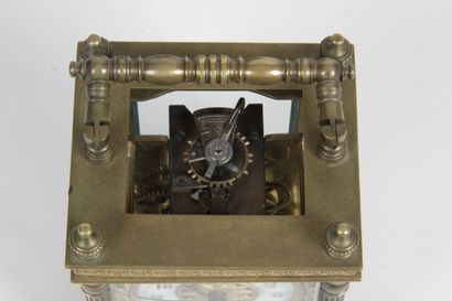 null LITTLE brass and bronze OFFICER'S CLOCK, fluted column uprights, white enamelled...