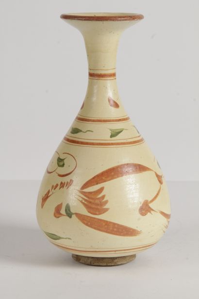 China A brown stoneware long-necked piriform...