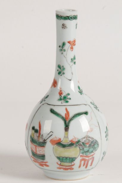 null China, late 19th century A small porcelain and green family enamel bottle vase...