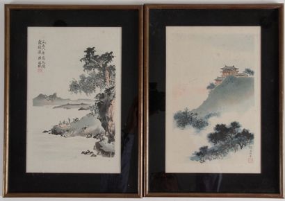 null Japan, early 20th century Lot including a small painting on silk, partially...