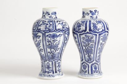 null China, late 19th-early 20th century Pair of blue-white porcelain vases decorated...