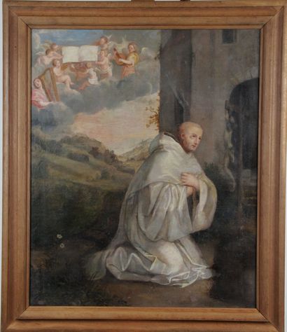 null École vers 1700 , La vision de Saint Bruno le Chartreux, devant la croix et...