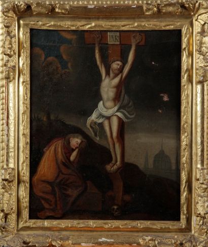 ÉCOLE du XVIIIe siècle « Crucifixion » Huile...