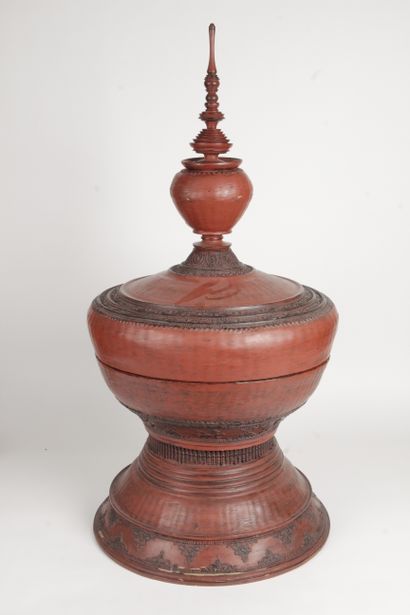 BURMA, 20th CENTURY Large red lacquer offering...