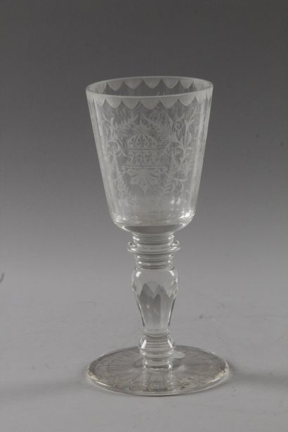 LARGE GLASS, chalice, in crystal with cut...
