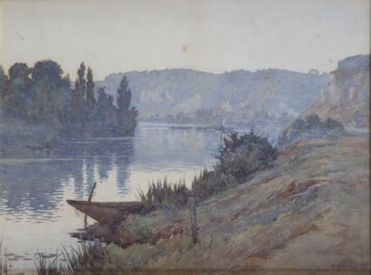 null Herbert Kerr Rooke (1872-1944) La Seine au crépuscule, Aquarelle signée en bas...