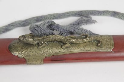 null China, early 20th century Votive sword, the straight blade incised on both sides...