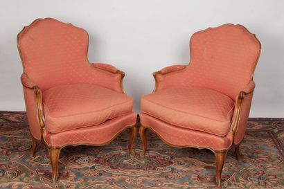 Pair of Louis XV style armchairs in natural...