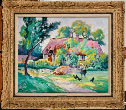 null PAUL MADELINE (1863-1920) Landscape in front of the thatched cottage Oil on...