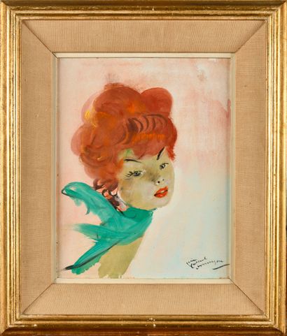null JEAN-GABRIEL DOMERGUE (1889-1962) Portrait de jeune femme rousse Huile sur panneau...