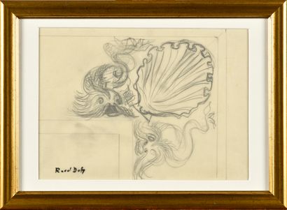 null RAOUL DUFY (1877-1953) Etude, dauphins et coquille Mine de plomb sur papier...