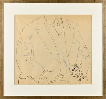 null RAOUL DUFY (1877-1953) L’homme à la cigarette Encre de Chine et crayon de couleur...