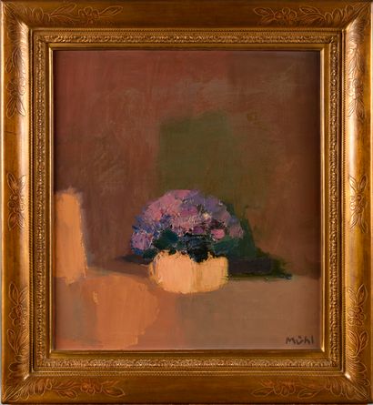 null ROGER MÜHL (1929-2008) Le bouquet de violettes Huile sur toile Signé en bas...
