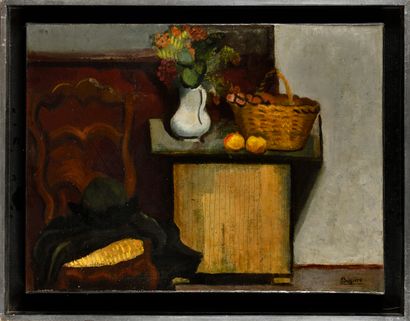 null ROGER BISSIÈRE (1886-1964) Pichet, fruit et maïs Huile sur toile Signé en bas...