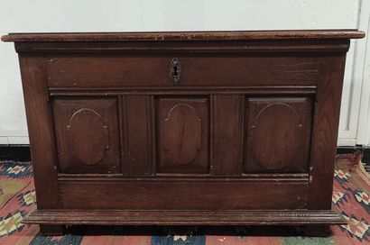 LITTLE oak chest with three panels. 17th...
