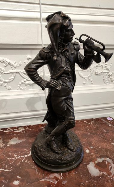 null Armand JULES LE VÉEL (1821-1905) Les grenadiers musiciens Paire de bronzes signés...