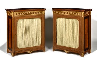 A Pair of veneered and marquetry sideboards...